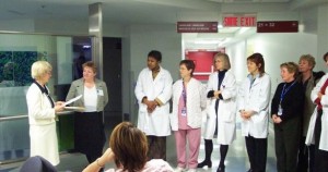 Edna Schell speaks with Lakeshore medical team at VOBOC launch